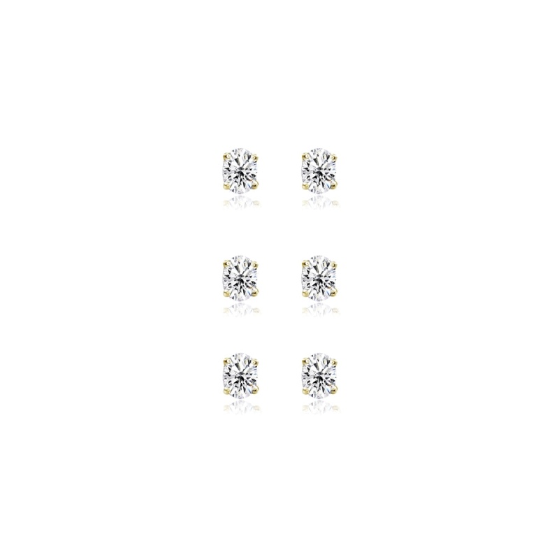 3-Pair Set Yellow Gold Flashed Sterling Silver Cubic Zirconia 5X3mm Oval Stud Earrings