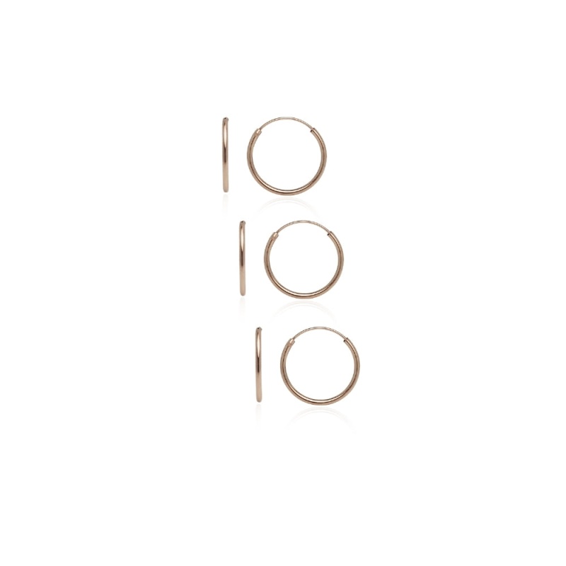 Rose Gold Tone Over Sterling Silver Set Of Three Endless Hoop Earrings, 10Mm