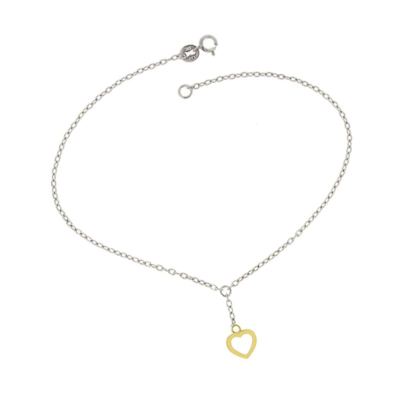 Sterling Silver Two-Tone Heart Love Anklet And Toe Ring Set