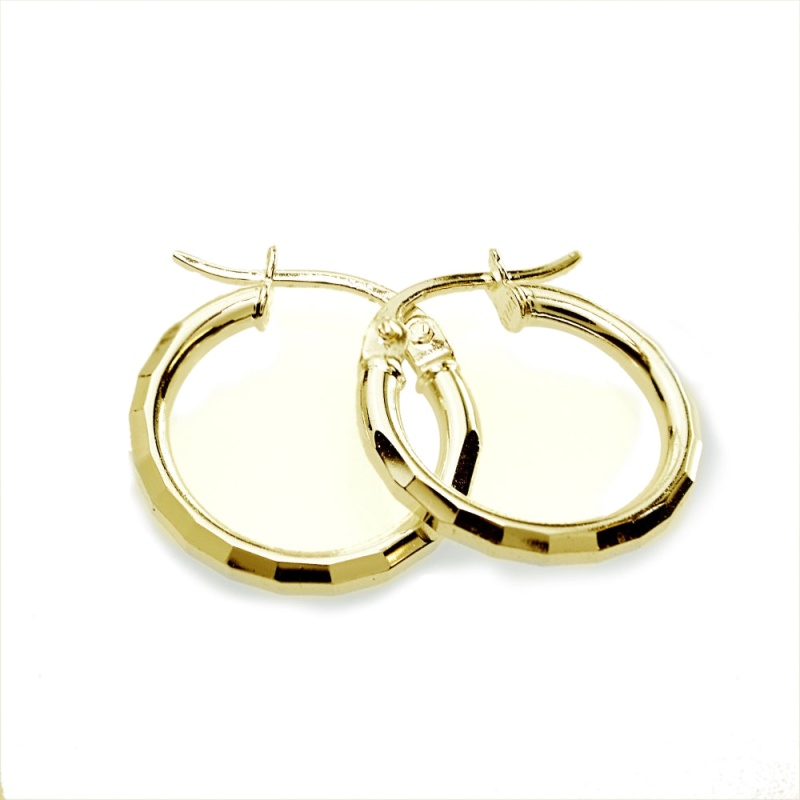 Sterling Silver Tri Color 2X15mm Polished Hammered Design Hoop Earrings, Set Of 3