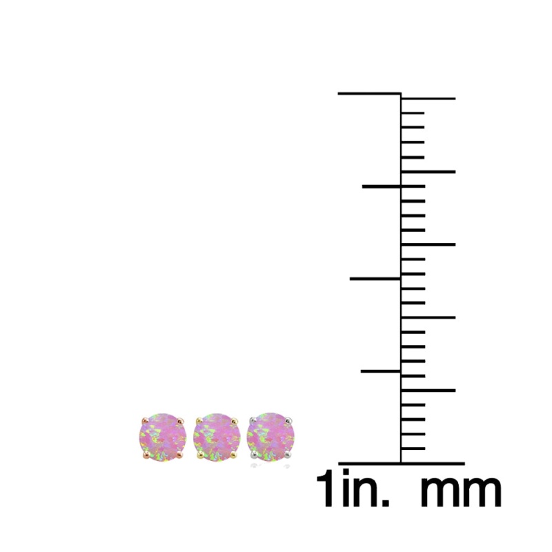 Sterling Silver, Gold Tone And Rose Gold Tone Created Pink Opal 4Mm Round Earrings Set Of 3