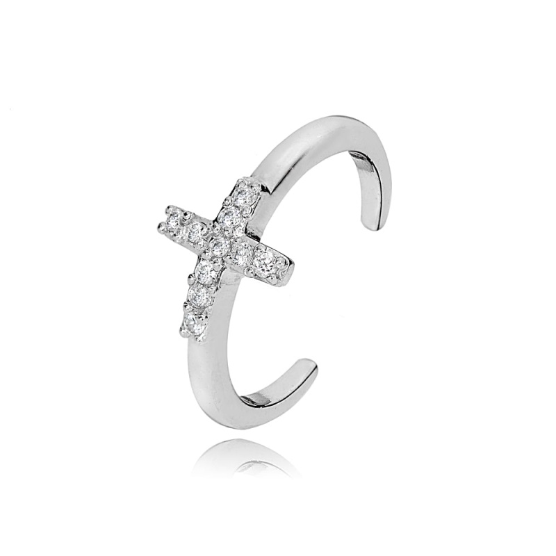 Sterling Silver Cubic Zirconia Cross Toe Ring