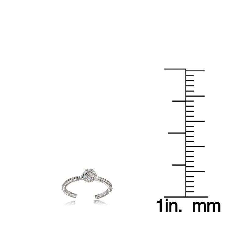 Sterling Silver Cubic Zirconia Flower Rope Toe Ring