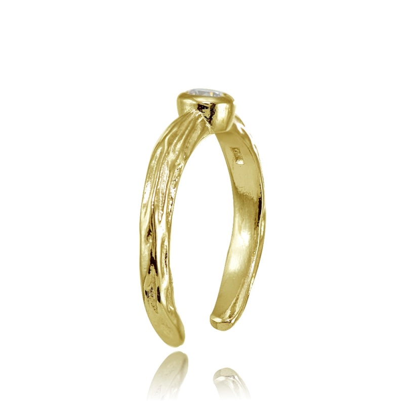 Yellow Gold Flashed Sterling Silver Cubic Zirconia Bezel-Set Hammered Toe Ring