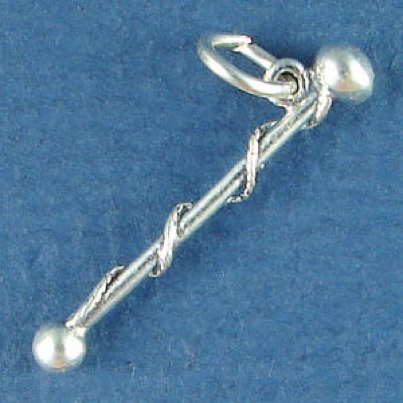 School Drum Majorette Baton 3D Sterling Silver Charm For Charm Bracelet