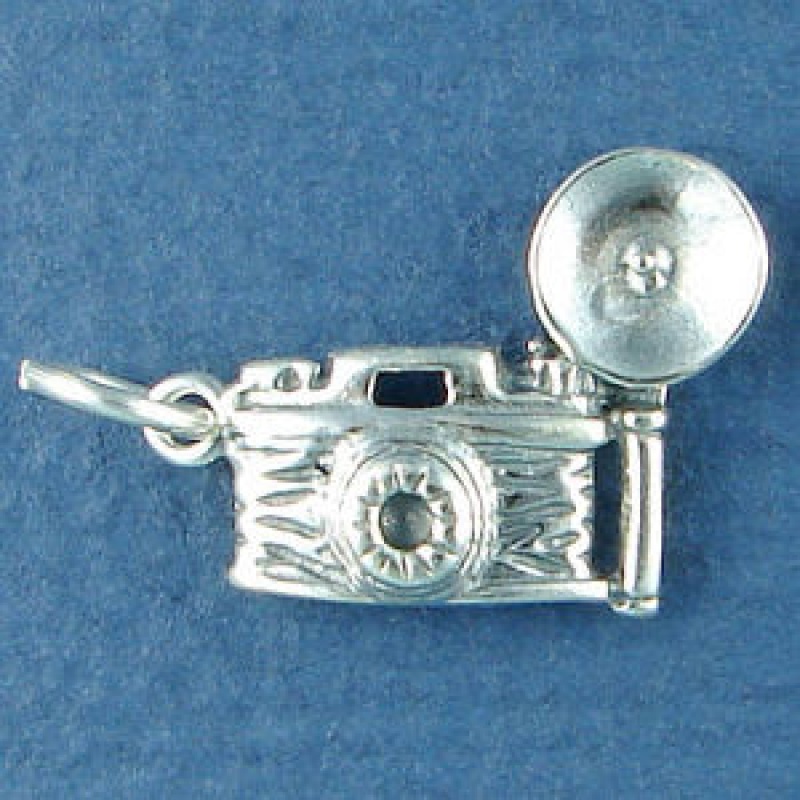 Camera With Flash Sterling Silver Charm Pendant