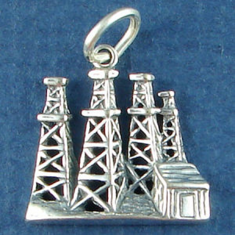 Texas Oil Derrick Sterling Silver Charm Pendant For Charm Bracelet