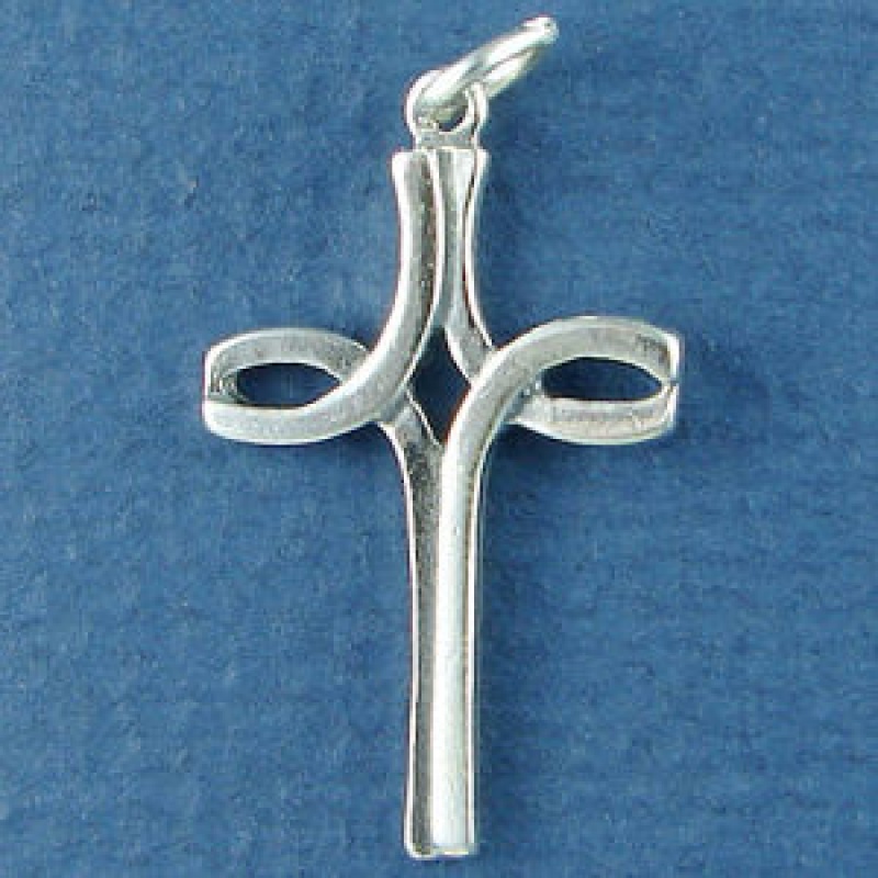 Cross From Over Lapping J Design Sterling Silver Charm Pendant