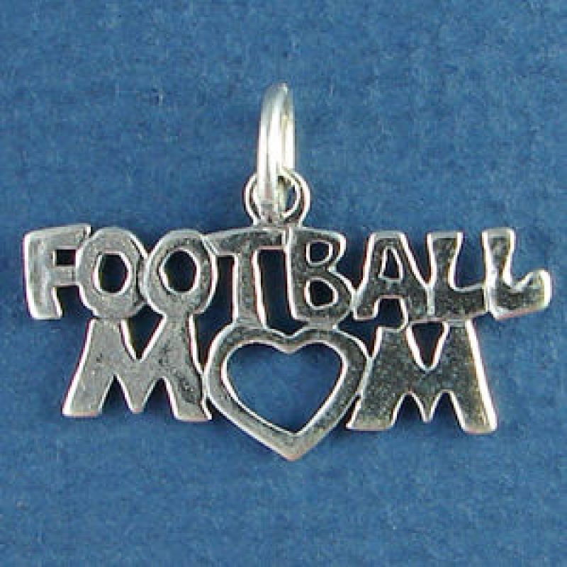 Football Mom With Cutout Heart Sterling Silver Charm Pendant