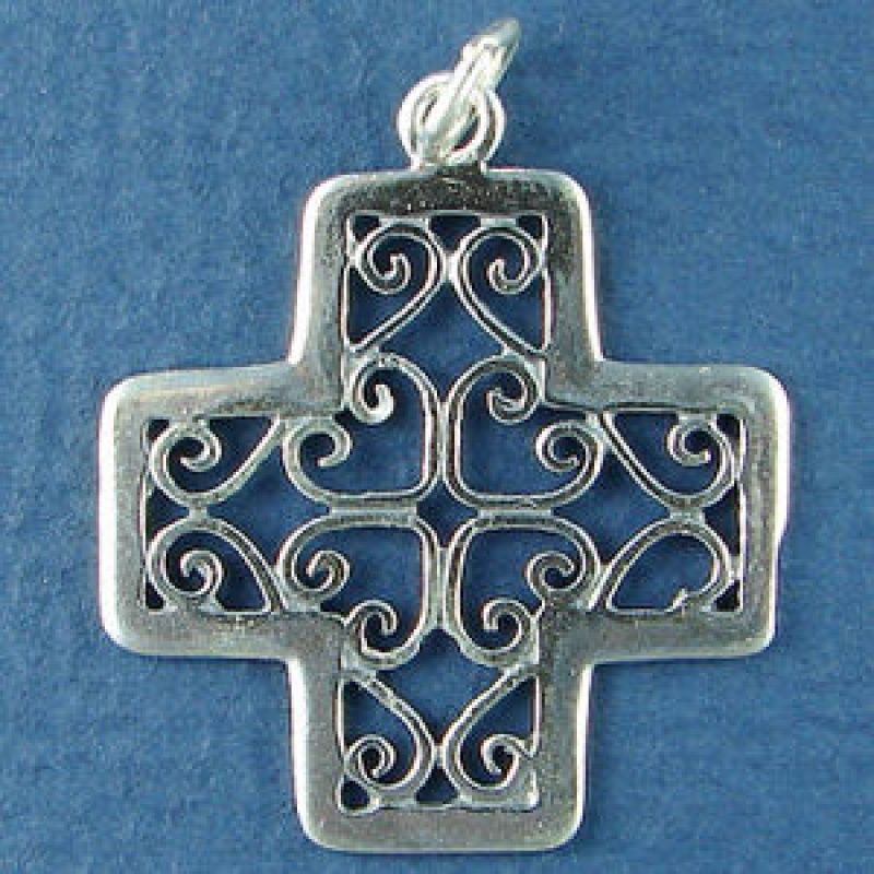 Cross Filigree 3D Sterling Silver Charm Pendant