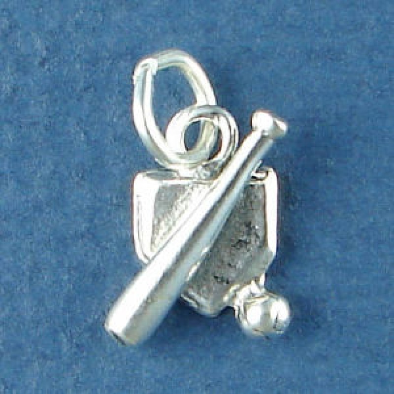 Baseball Bat, Baseball And Homeplate Sports Sterling Silver Charm Pendant