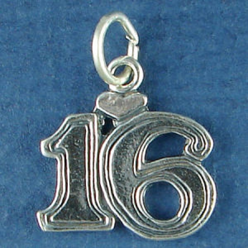 Sweet 16 With Heart Birthday Sterling Silver Charm Pendant
