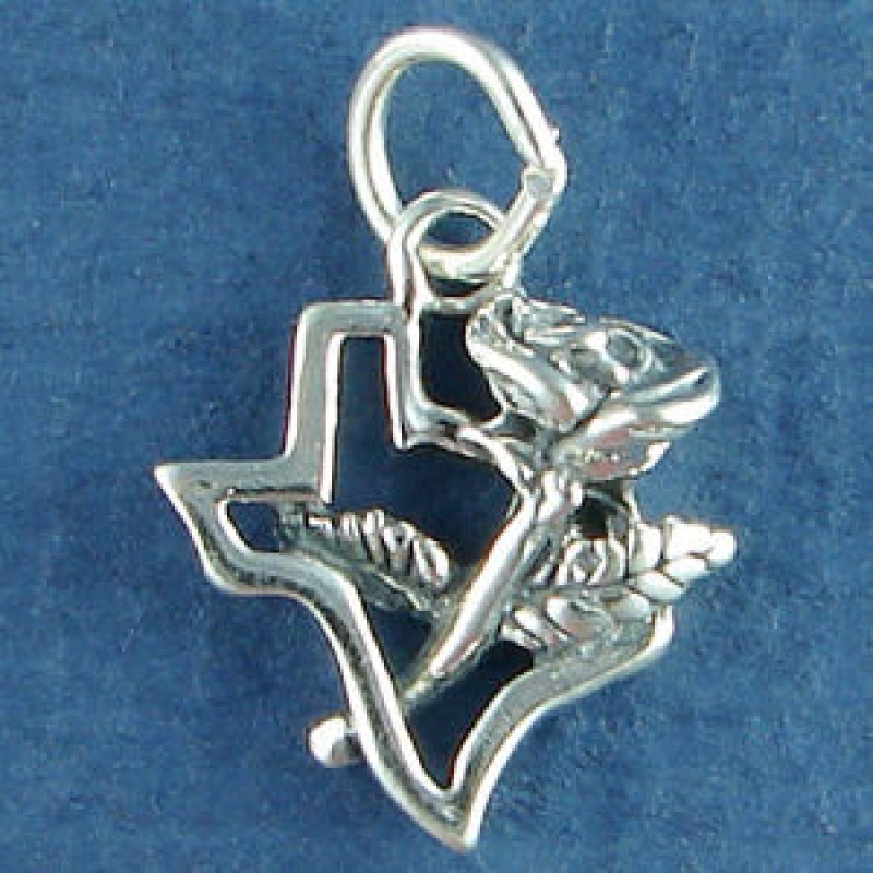Texas State Outline With Rose Flower Sterling Silver Charm For Charm Bracelet