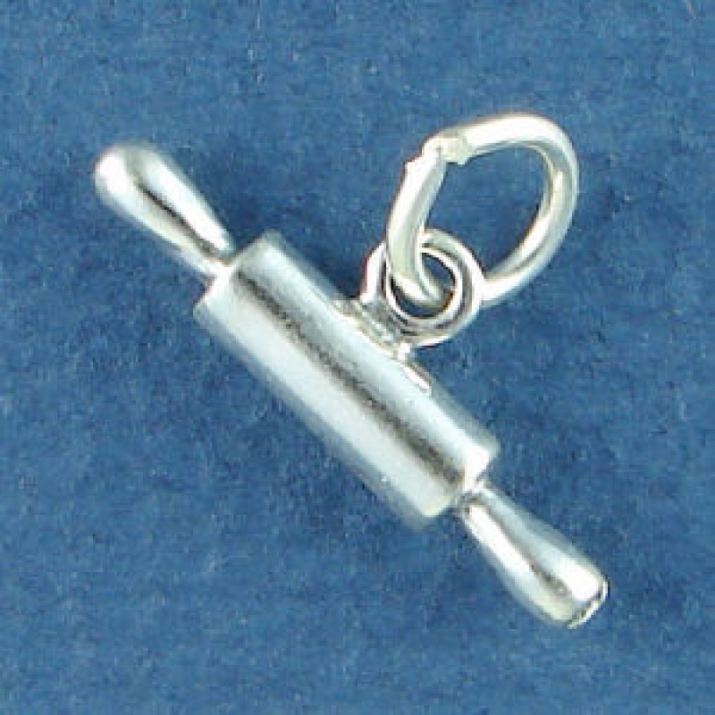 Kitchen: Rolling Pin For Cooking 3D Sterling Silver Charm Pendant