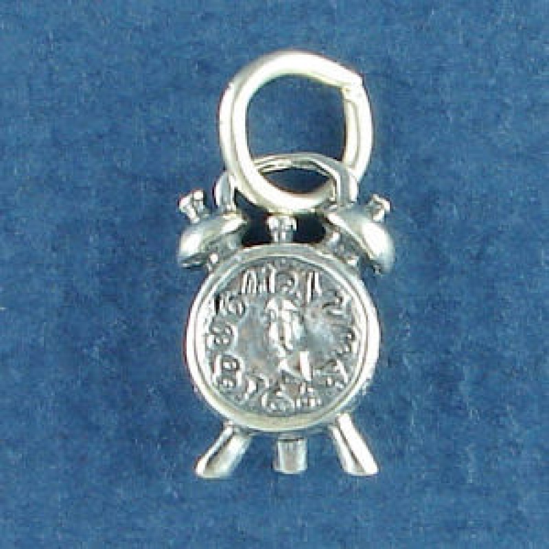 Clock, Alarm Style 3D Sterling Silver Charm Pendant