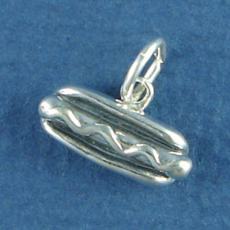 Hot Dog 3D Food Sterling Silver Charm Pendant, Charm Bracelet Sized