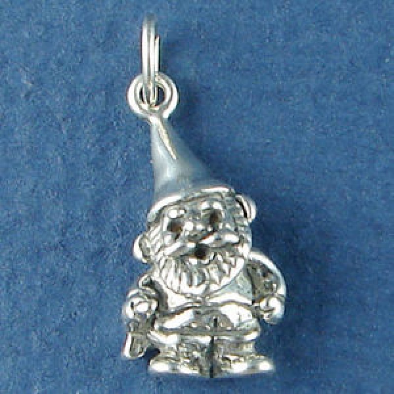 Garden Gnome With Hat Sterling Silver Charm 3D Pendant