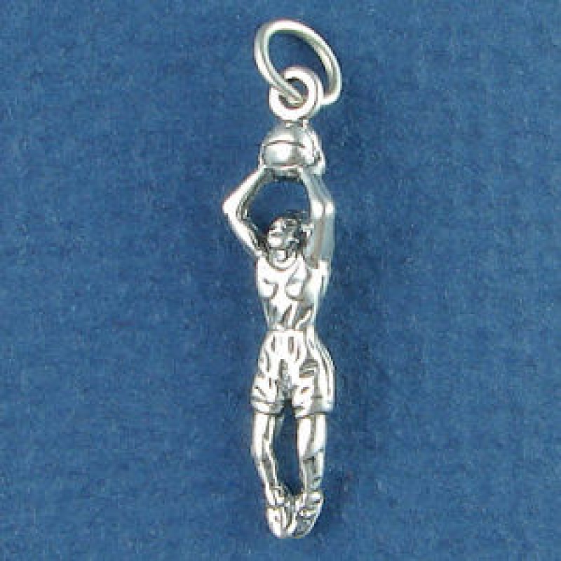Basketball Girl Making A Shot 3D Sterling Silver Charm Pendant