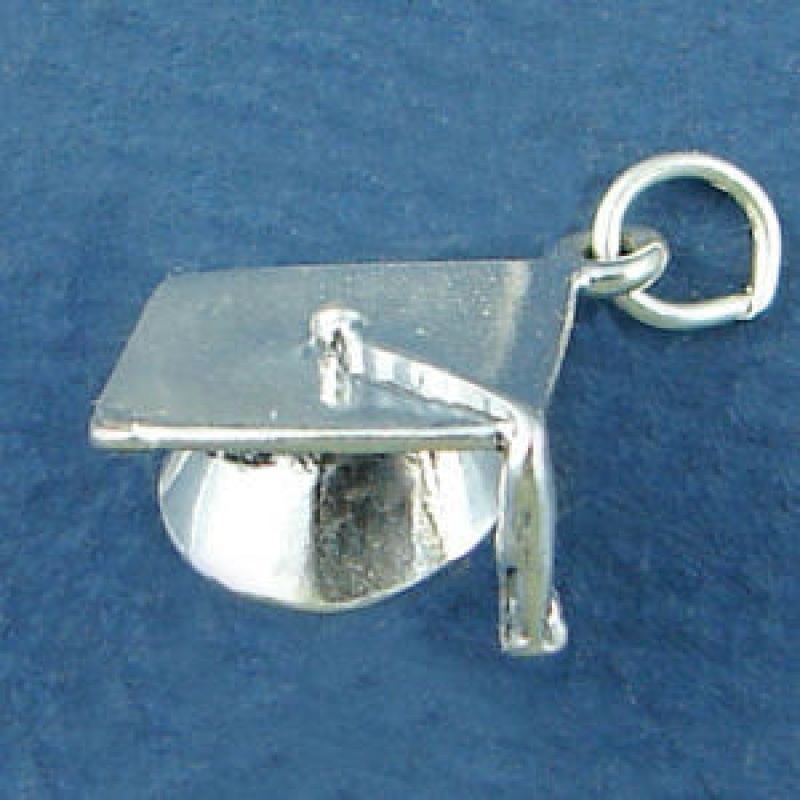 Graduation Cap 3D Sterling Silver Charm