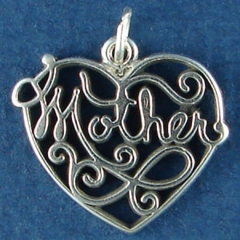 Heart Lace Cut Out Design With Word Phrase Mother Sterling Silver Charm Pendant