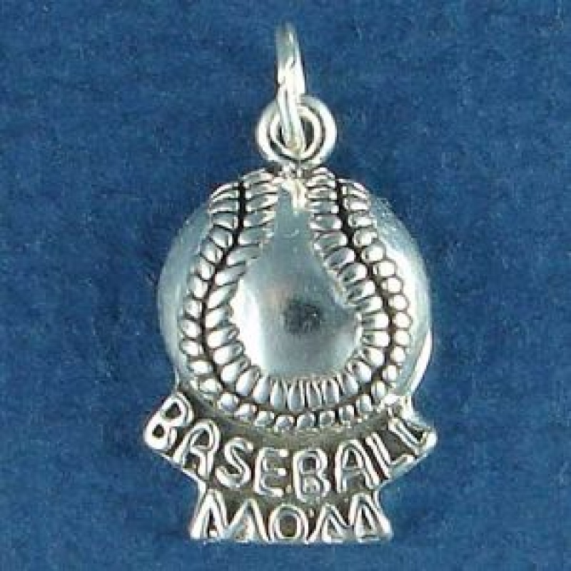 Baseball With Word Phrase Baseball Mom Sterling Silver Charm Pendant