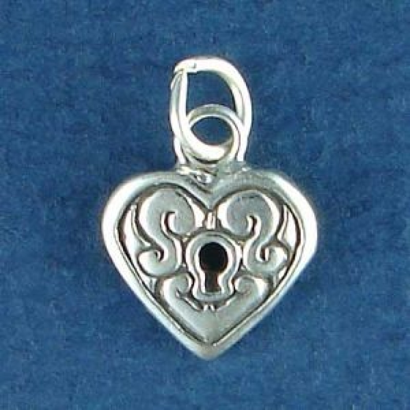 Heart Lock With Keyhole Sterling Silver Charm Pendant