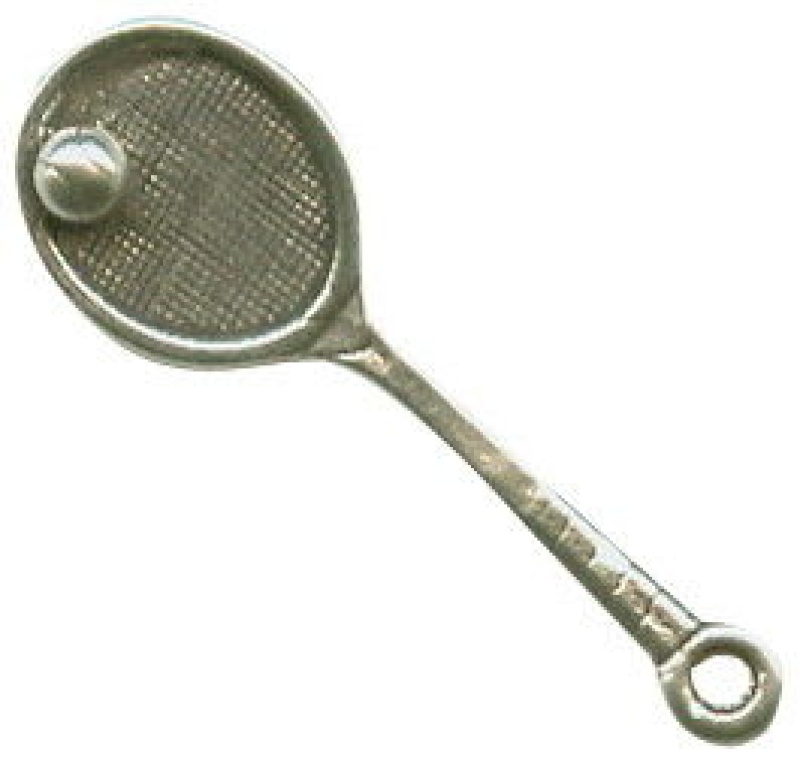 Tennis Racket With Ball Sports 3D Sterling Silver Charm For Charm Bracelet