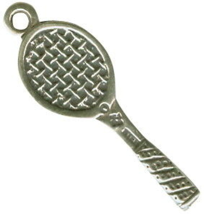 Tennis Racket Sports 3D Sterling Silver Charm For Necklace Or Bracelet