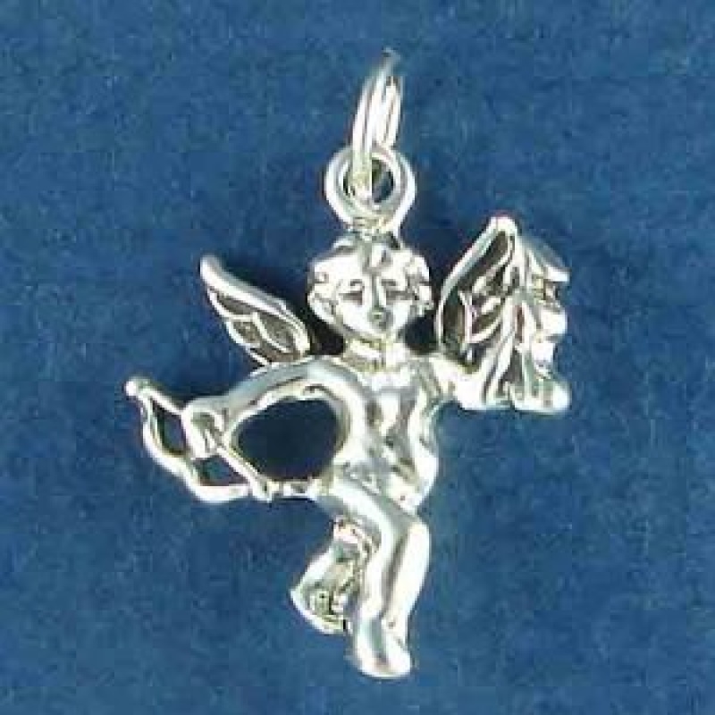 Cherubim Angel Charm Sterling Silver Pendant With Bow