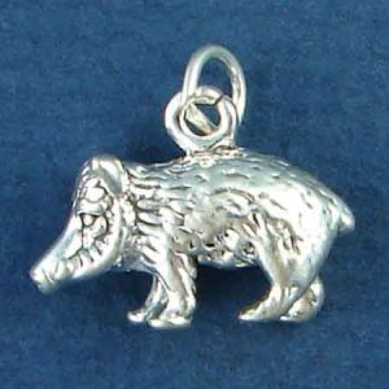 Wild Hog Charm In Sterling Silver