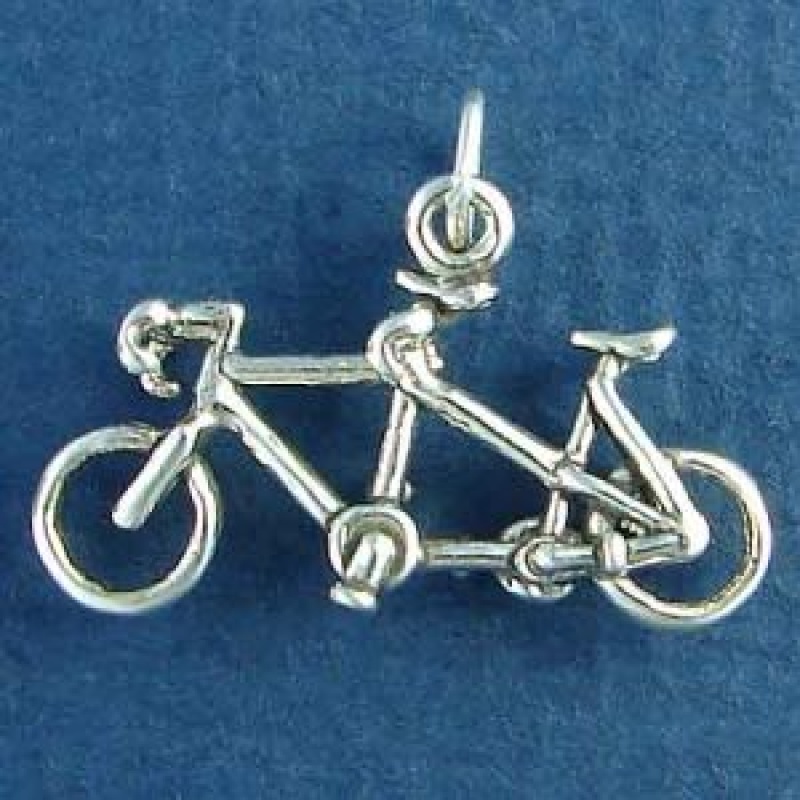 Tandem Bicycle For Two 3D Bike Sterling Silver Charm Pendant