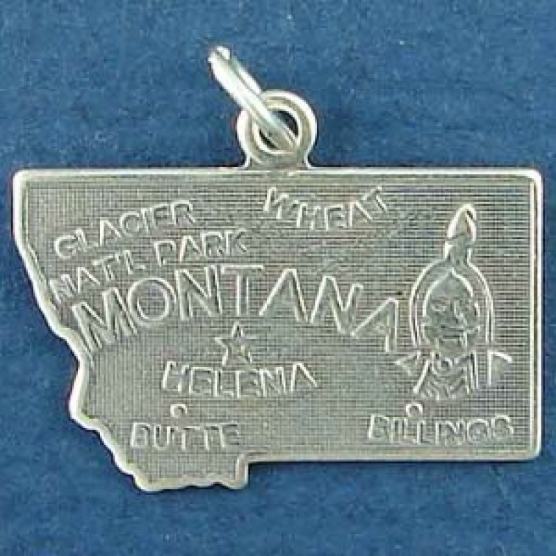 State Of Montana Sterling Silver Charm Pendant And Cities Helena, Butte, Billings And Glacier National Park With Picture Of Indian's Head And Known For Wheat