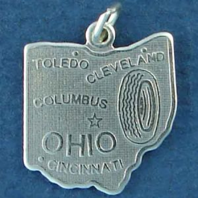 State Of Ohio Sterling Silver Charm Pendant And Cities Toledo, Cleveland, Columbus And Cincinnati With Picture Of A Tire