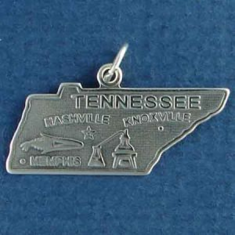 State Of Tennessee Sterling Silver Charm Pendant And Cities Nashville, Memphis And Knoxville With Ear Of Corn And Whiskey Distillery