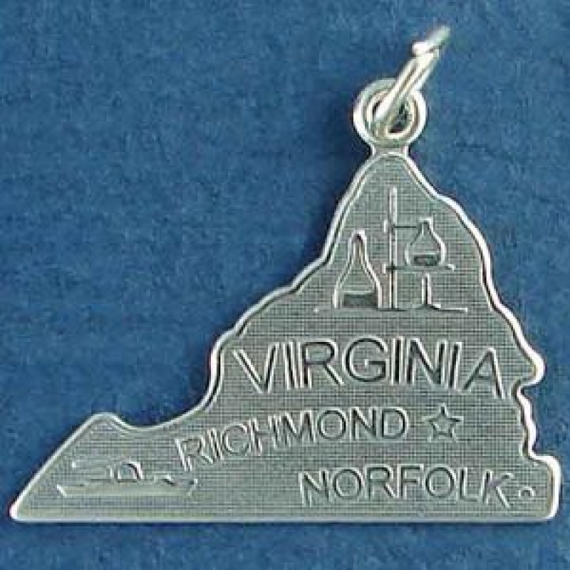 State Of Virginia Sterling Silver Charm Pendant And Cities Richmond And Norfolk With Picture Of Chemistry And Ship Building