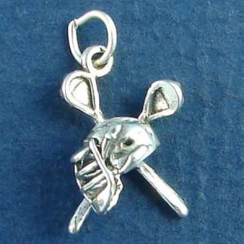 Lacrosse Sticks With Helmet 3D Sterling Silver Charm Pendant