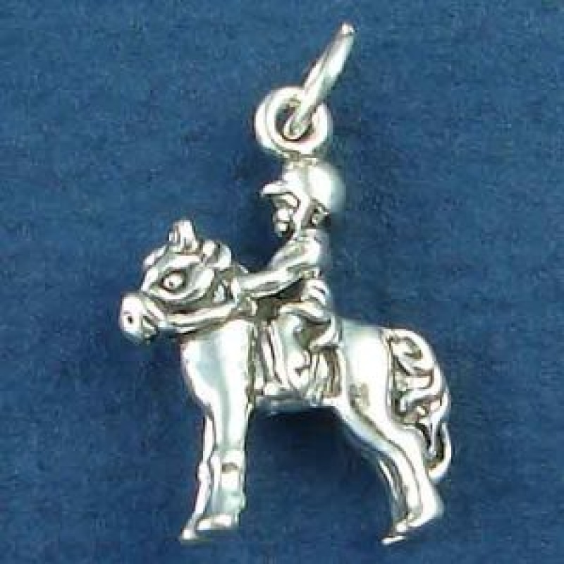 Horse With Child Rider In Show Pose 3D Sterling Silver Charm Pendant