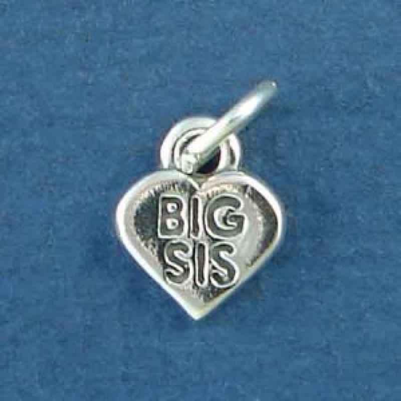 Sister, Big Sis Word Phase On Sterling Silver Heart Charm Pendant