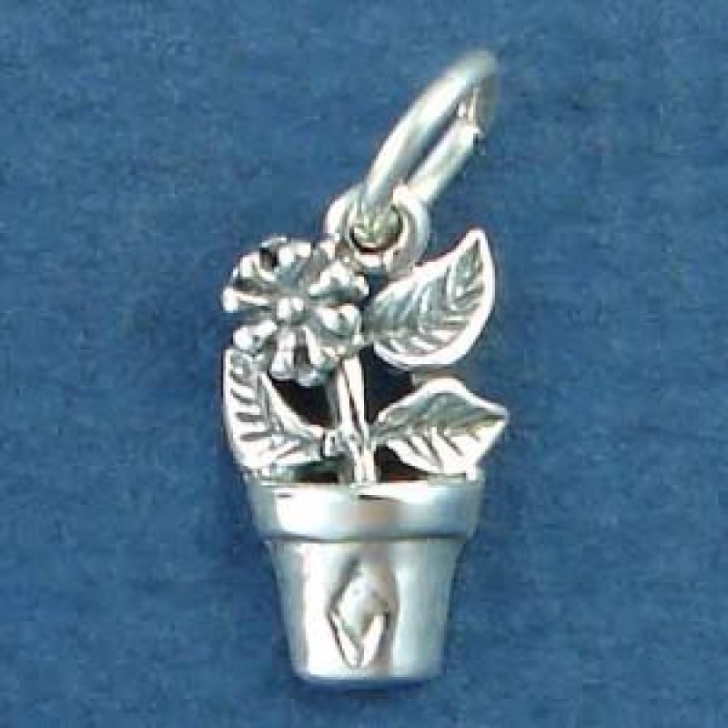 Flower In Pot Sterling Silver Charm Pendant