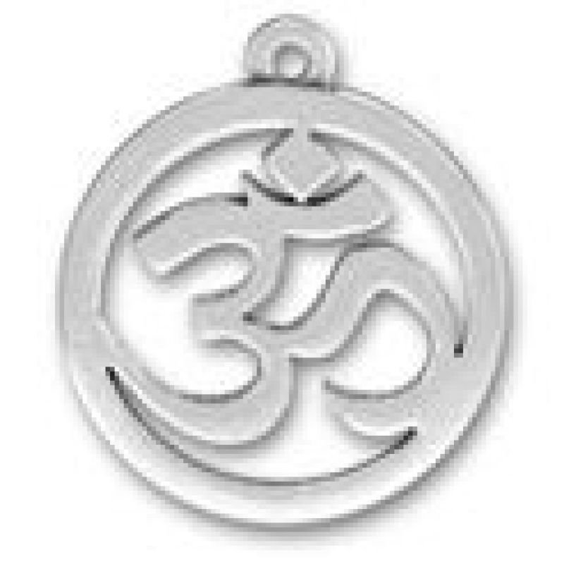 Religious Hindu Round Cuttout Om Sanskrit For Yoga Sterling Silver Charm Pendant