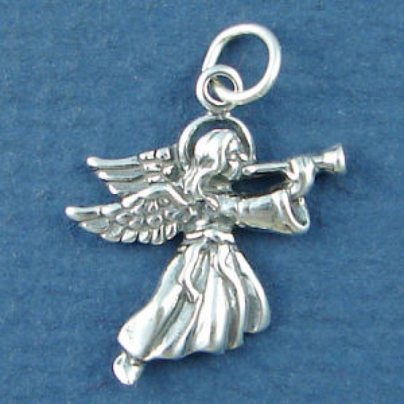 Angel Charm Sterling Silver Pendant With Horn