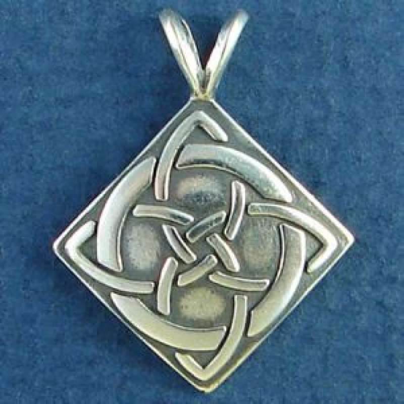 Celtic Design On Diamond Shield Sterling Silver Pendant Medium