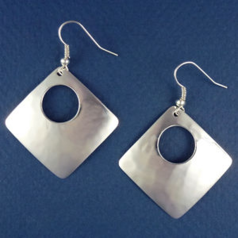 Diamond Silver Fashion Earrings Medium Hammered Engravable French Wires