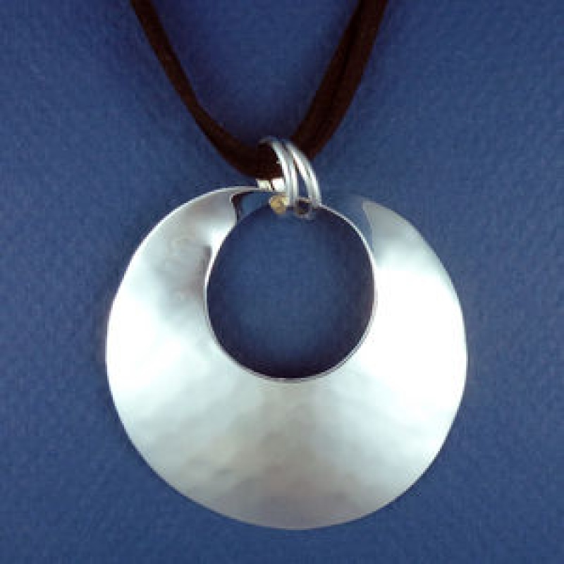 Round 56-Mm Engravable Hammered Silver Fashion Pendant On Multi Strand Black 16 Inch Cord Necklace With Silver Tone Toggle Clasp