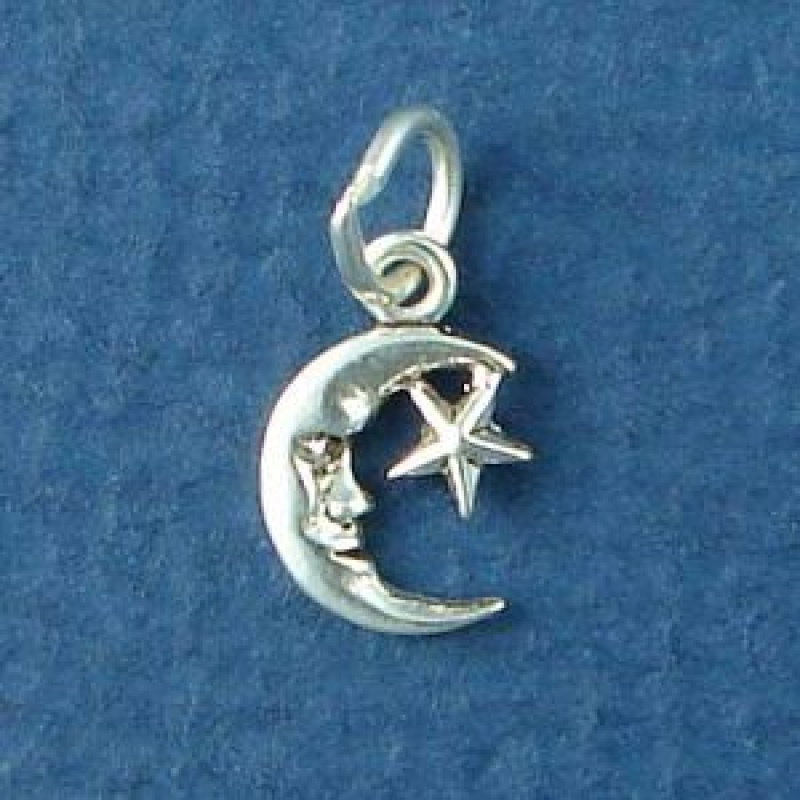 Moon And Star Sterling Silver Mini Charm Pendant