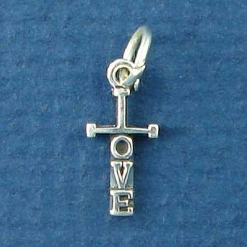Love Word Phrase On Cross Charm As Symbol Of Jesus Love For Us Tiny Sterling Silver Pendant