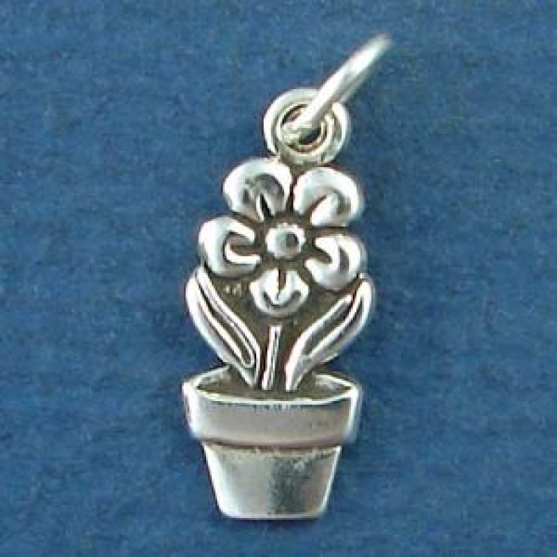 Flower Pot With Daisy Sterling Silver Charm Pendant