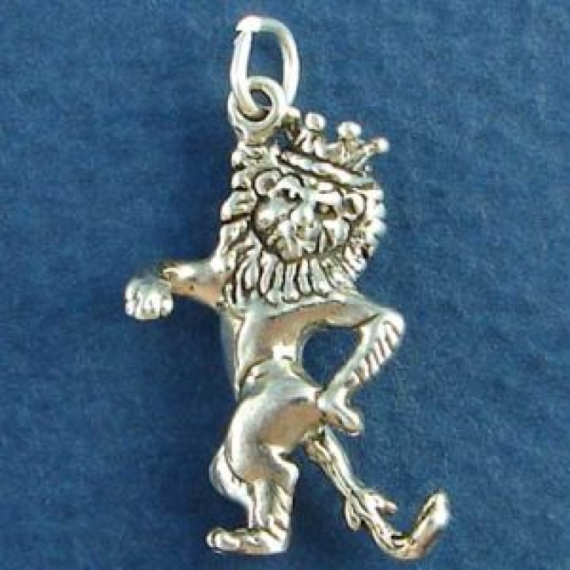 Standing Lion With Crown "King Of Beasts" 3D Sterling Silver Charm Pendant