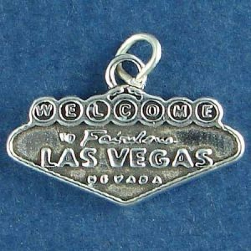 Gambling Welcome To Las Vegas Sign Sterling Silver Charm Pendant 3D Double Sided