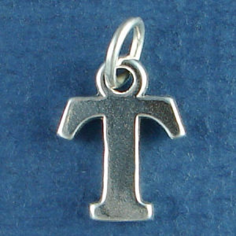 Large Alphabet Letter Initial T Sterling Silver Charm Pendant